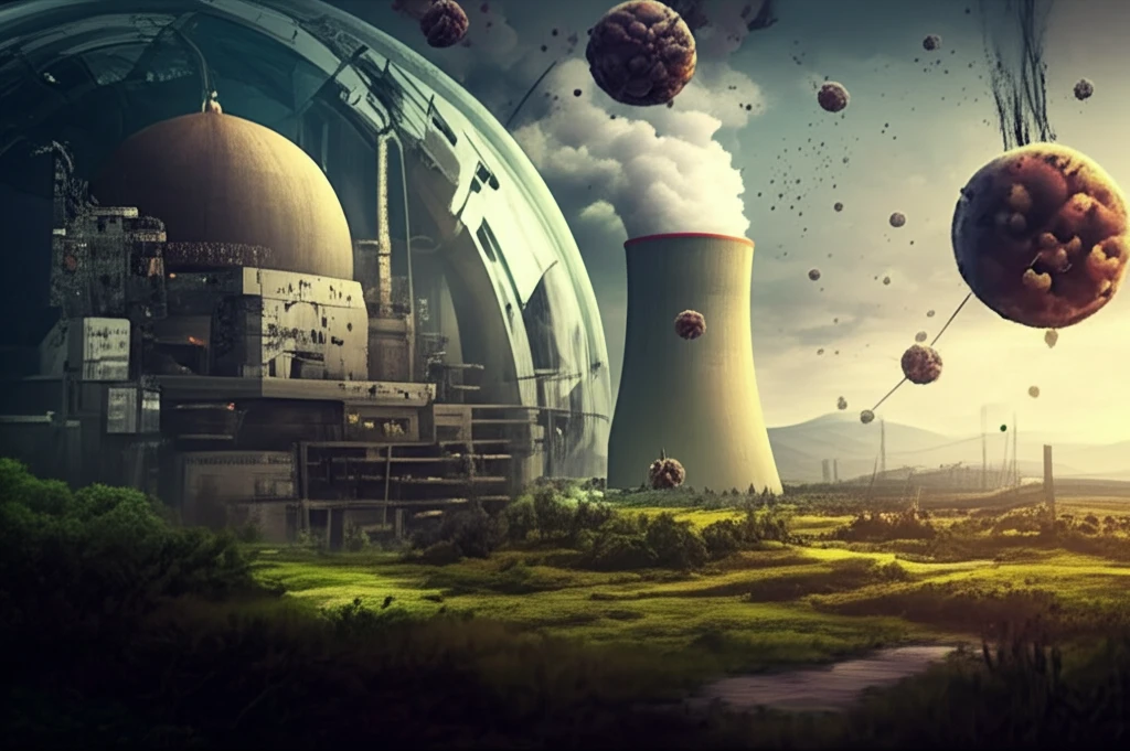 Composite material bubble protecting a nuclear power plant.