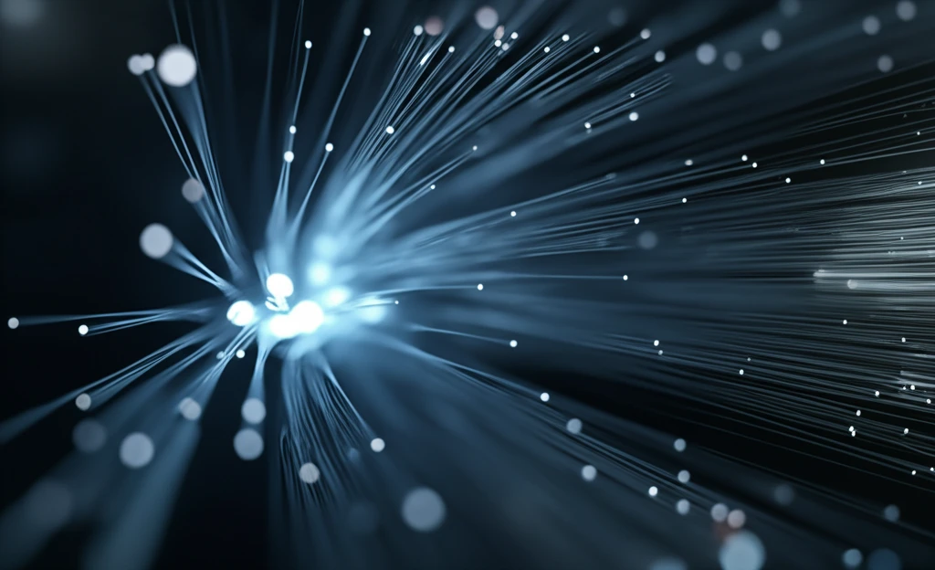 Illustration of light signals in fiber optic cable.