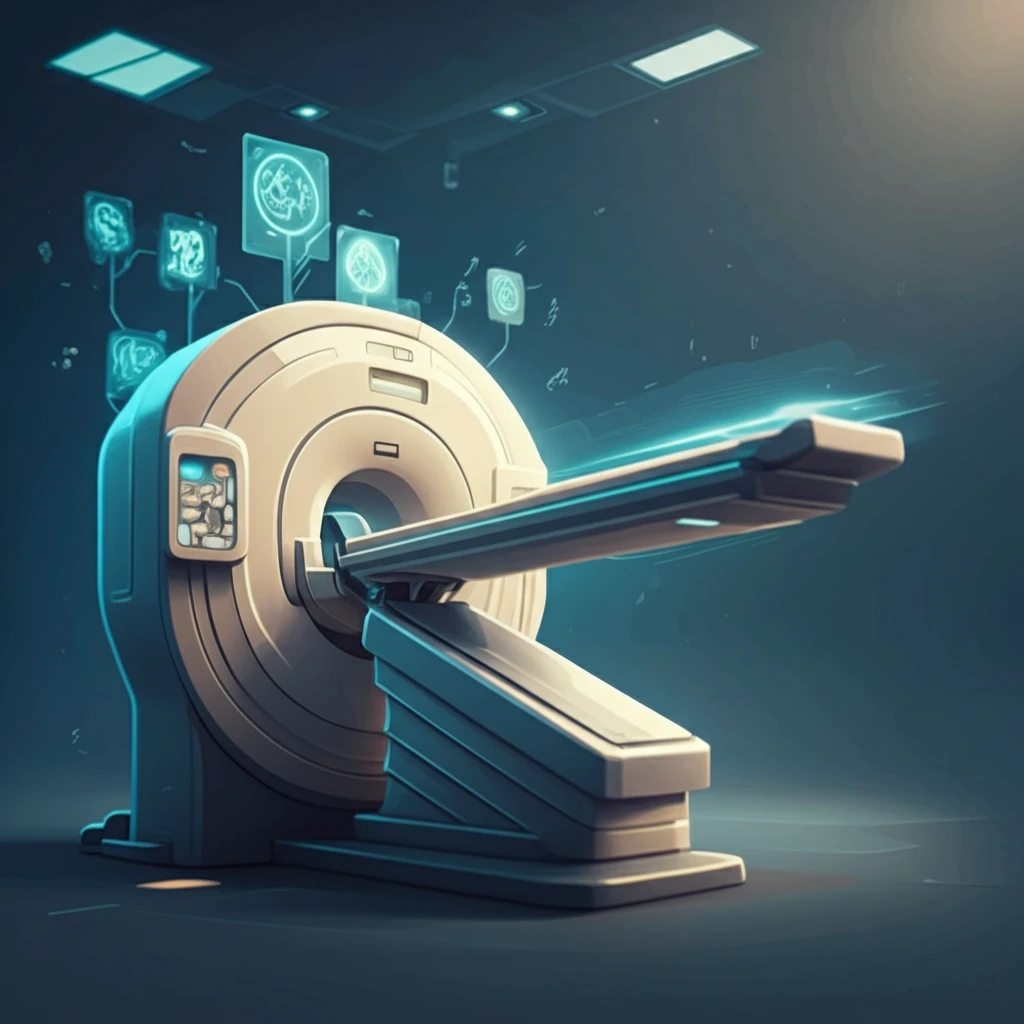 Surreal digital illustration symbolizing combined kV/MV CBCT imaging advancements in medical diagnostics.