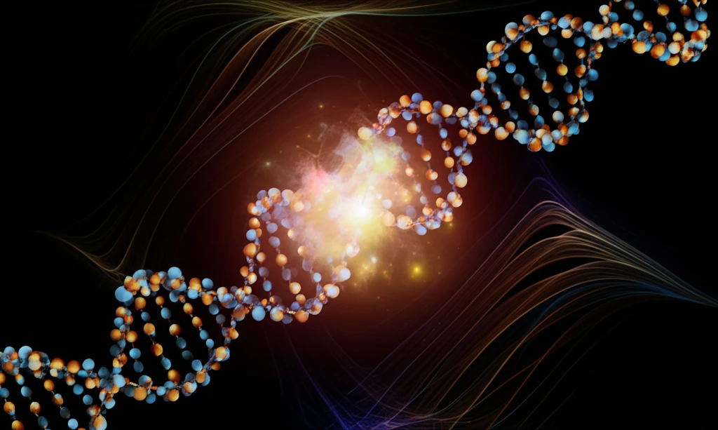 Glowing chalcone molecules arranged in a double helix, symbolizing tunable optical properties.