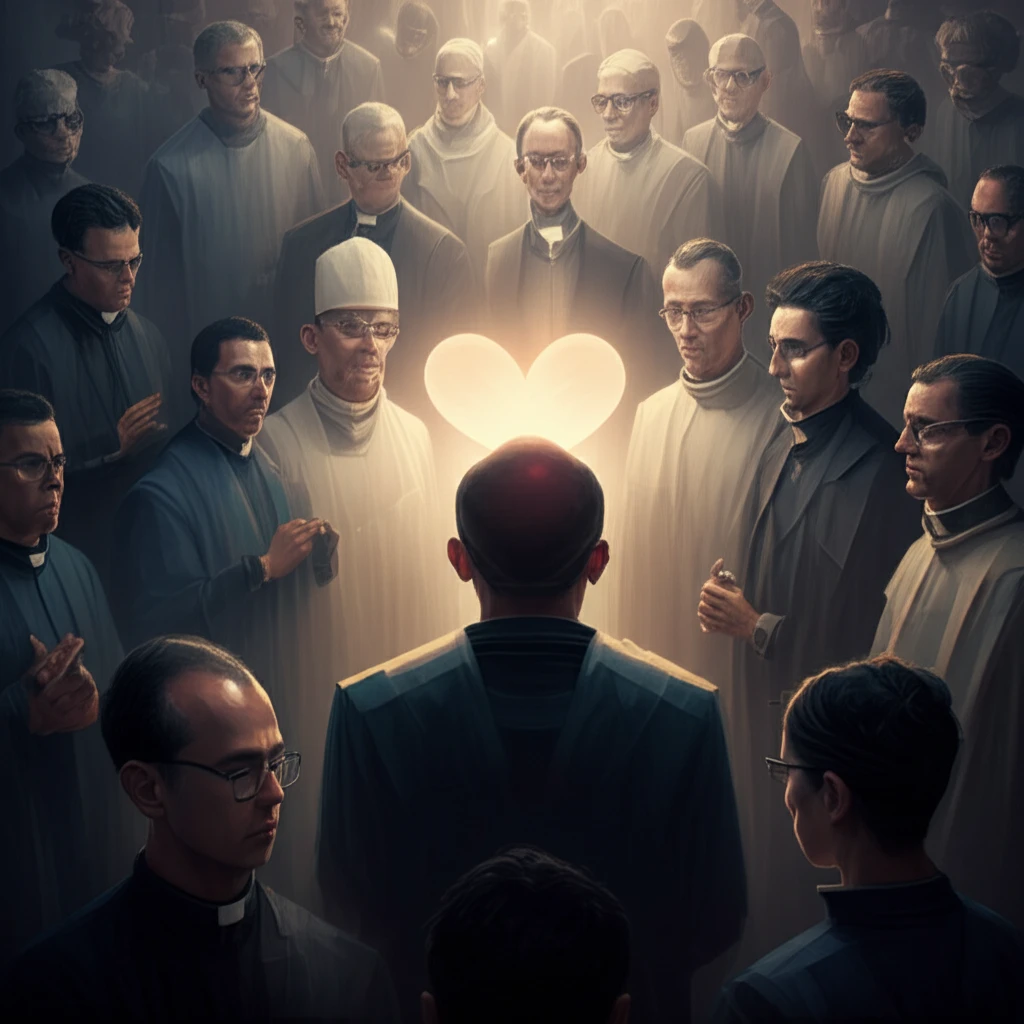 Heart radiating light symbolizing support for priests.