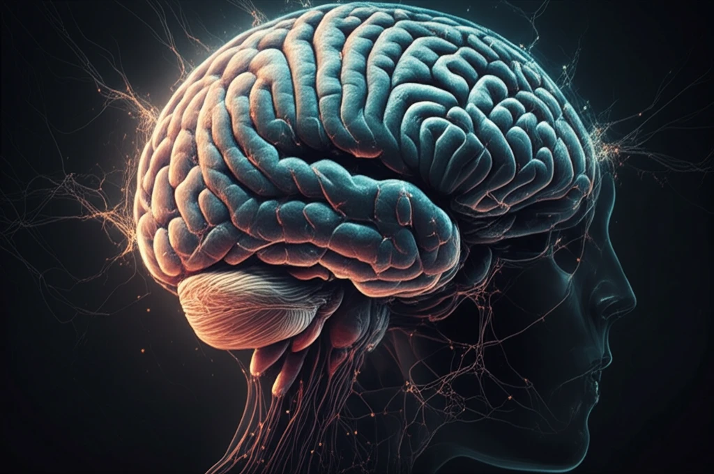 Surreal illustration of an epileptic brain highlighting areas of high and low electrical activity, symbolizing proteomic changes.