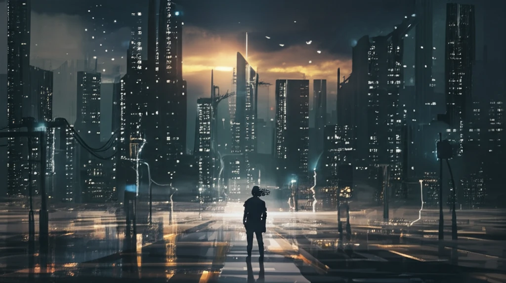 Futuristic cityscape powered by supercapacitors and a smart grid.
