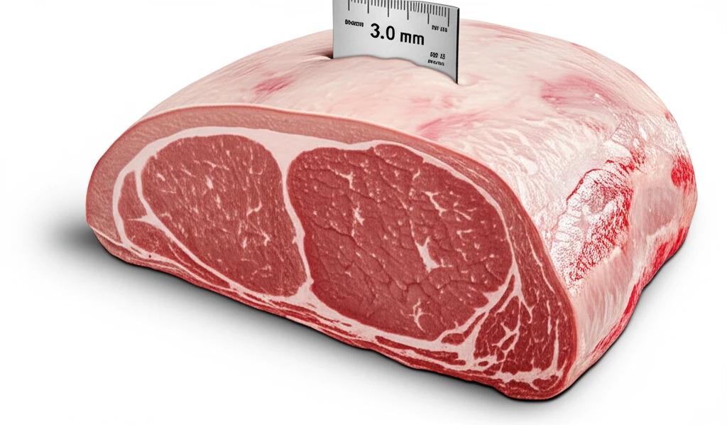 Perfectly marbled cut of Santa Inês lamb.