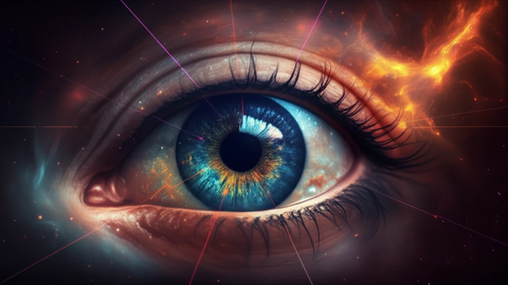 Nebula laser beams converging on a baby's eye