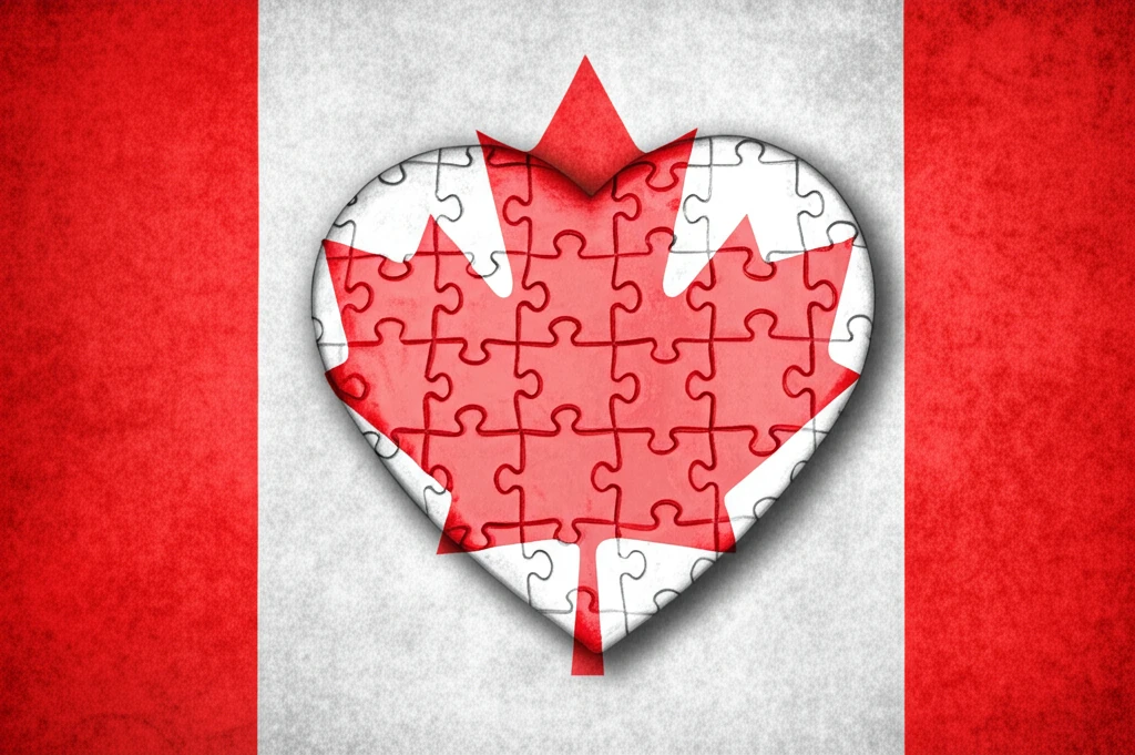 Interconnected puzzle pieces forming a heart, symbolizing CHD diagnosis and treatment in Canada.