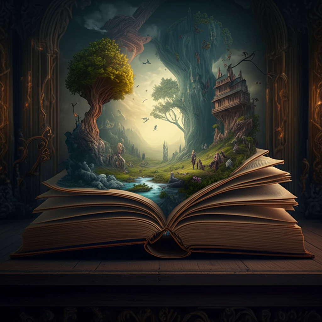 Open book with pages transforming into landscapes