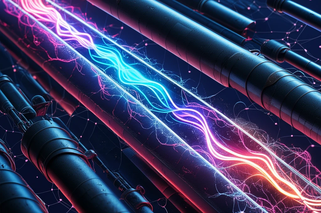 Surreal illustration of glowing polymers enhancing pipeline efficiency through ionic energy.