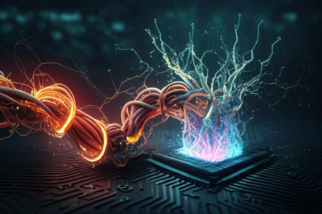 Surreal illustration of soft robotics merging biology and technology.