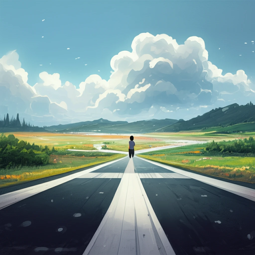 Person at a crossroads in a futuristic office, symbolizing career choices and rebuilding professional identity.