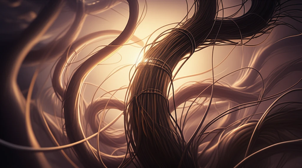 Hair strands transitioning from damaged to healthy.