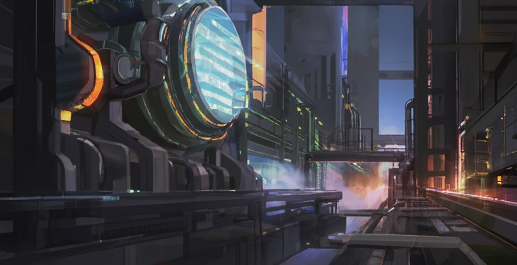 Surreal illustration of a technologically advanced industrial boiler with a sturdy steel structure.