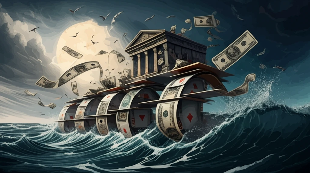 Fragile banking system on a stormy ocean.