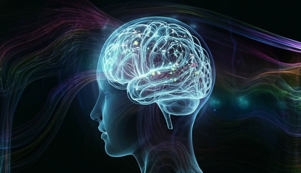 Interconnected web of thoughts, emotions, and sleep symbols representing ADHD.