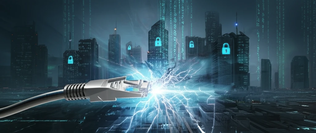 Futuristic city with encrypted data flowing through secure networks, illustrating PlainBox's role in enhancing data privacy.