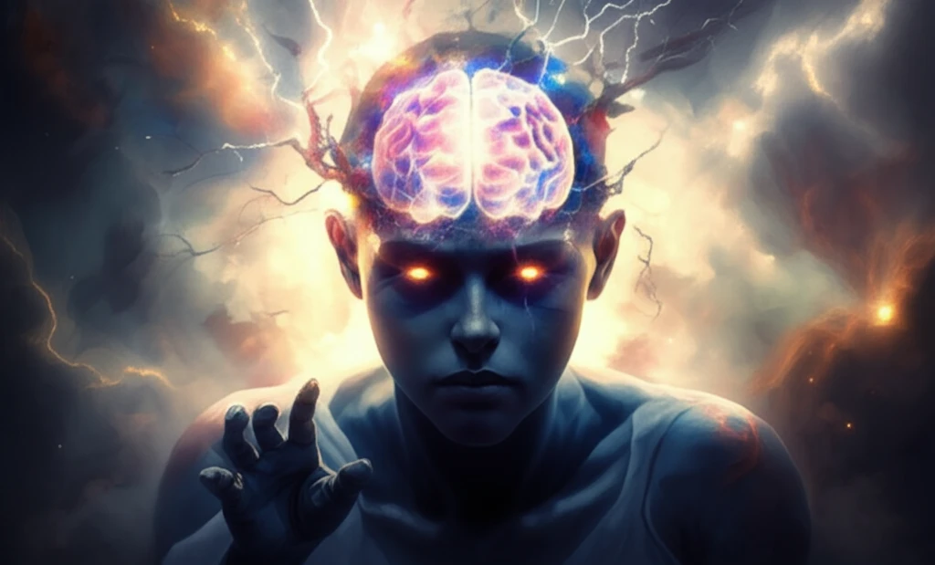 Person seeking relief from a migraine, represented by a swirling storm of colors around their head.