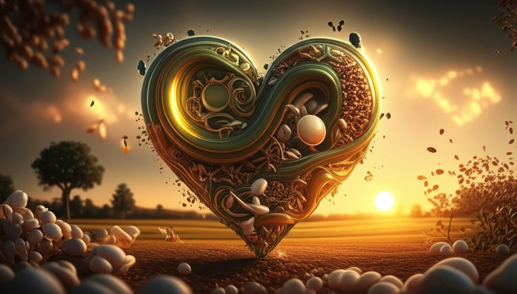 Heart-shaped swirl of cooking oils representing healthy dietary choices.