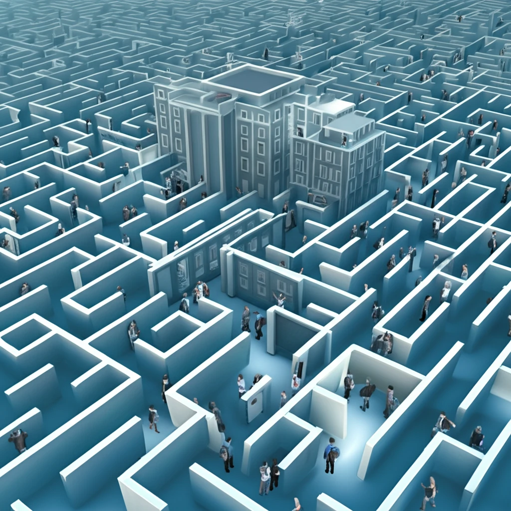 A surreal digital illustration depicting the challenges and opportunities of navigating university websites.