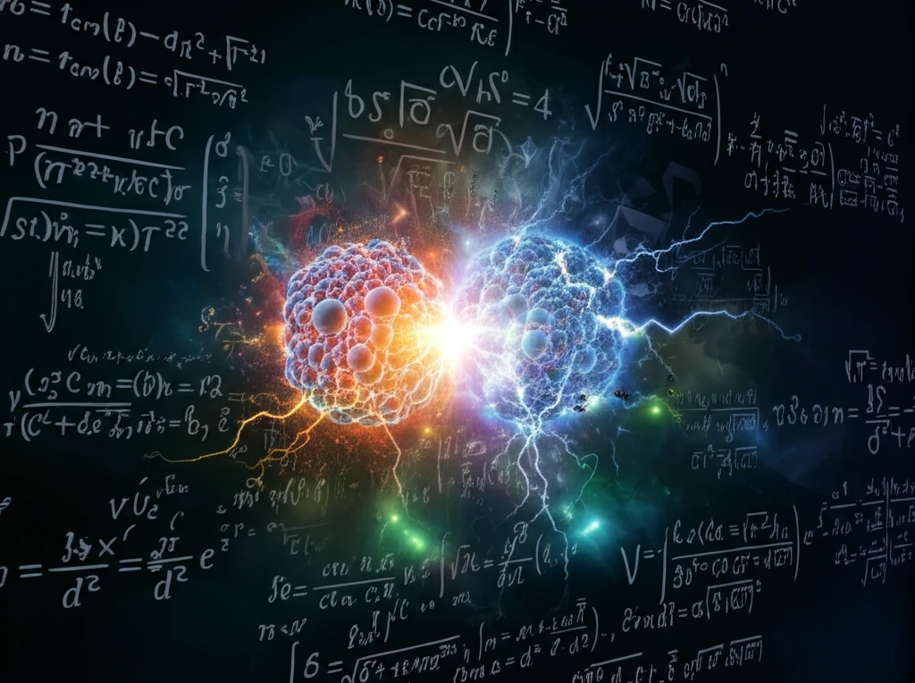 Vibrant illustration of atomic collision releasing energy.