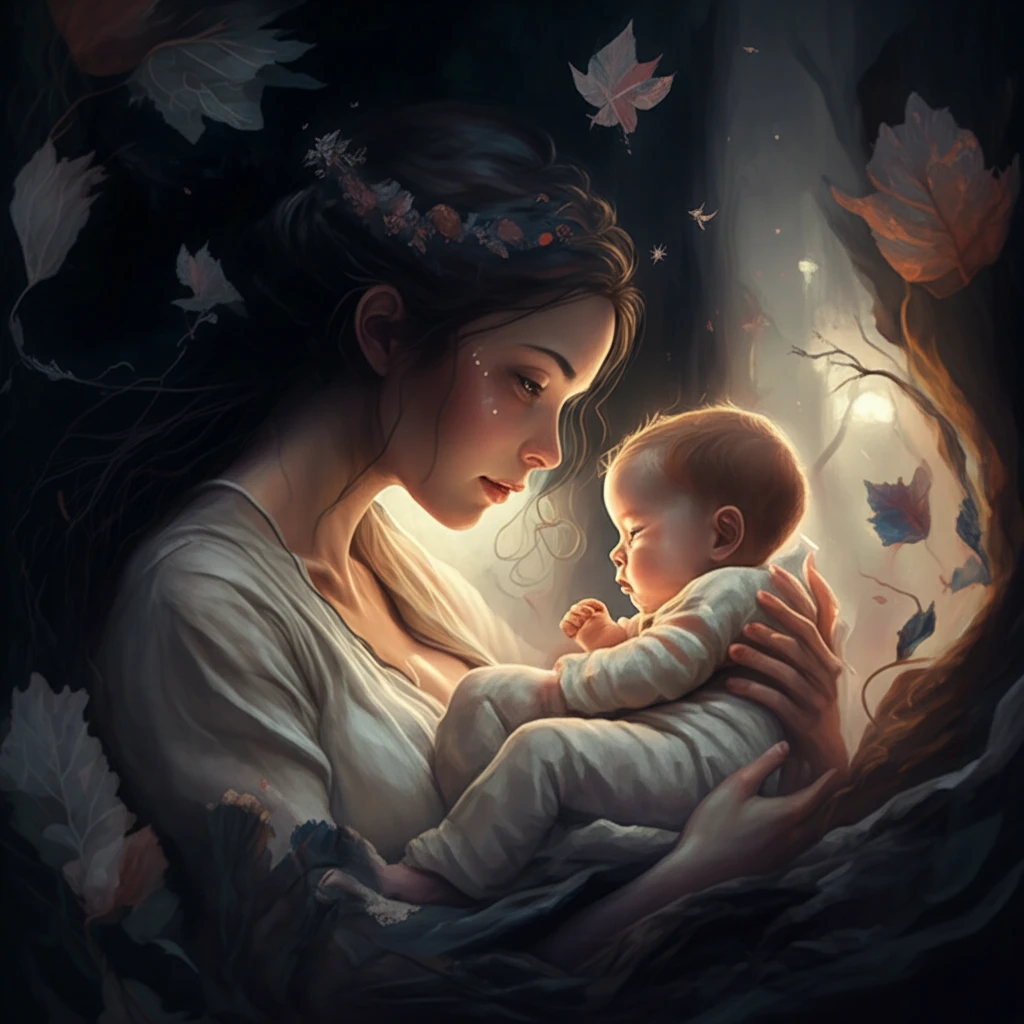 A mother cradling her baby in a supportive and healing environment.