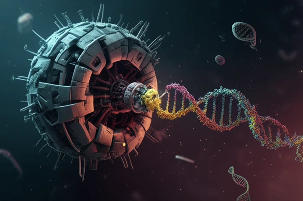 Illustration of a ribosome interacting with viral RNA.