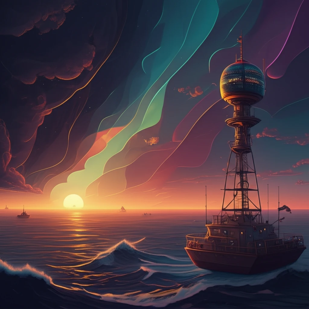 Radio waves channeled through atmospheric ducts over the ocean.