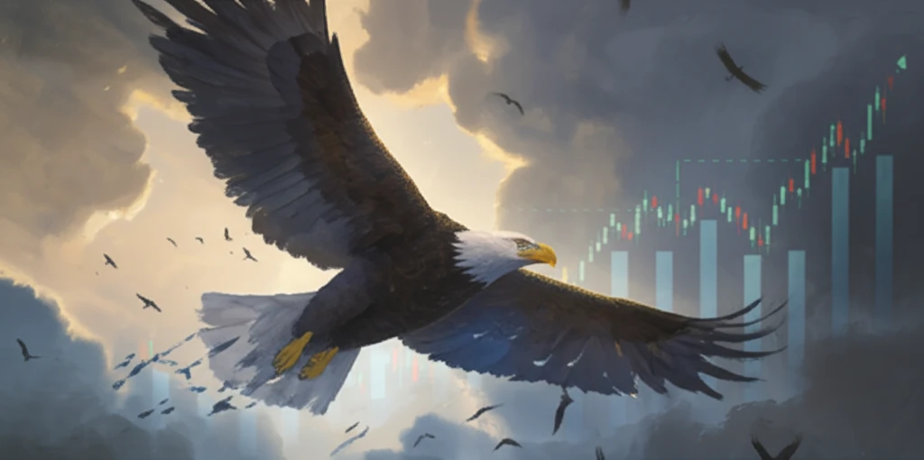 Stock market chart transforming into an eagle.