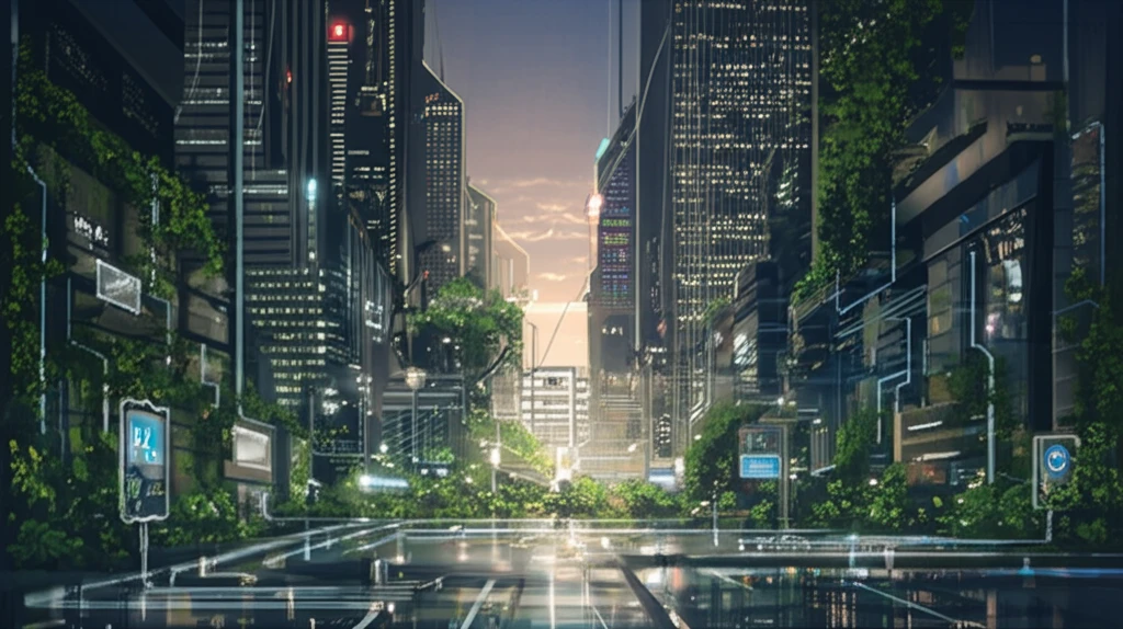 Futuristic city powered by hydrogen fuel cells.