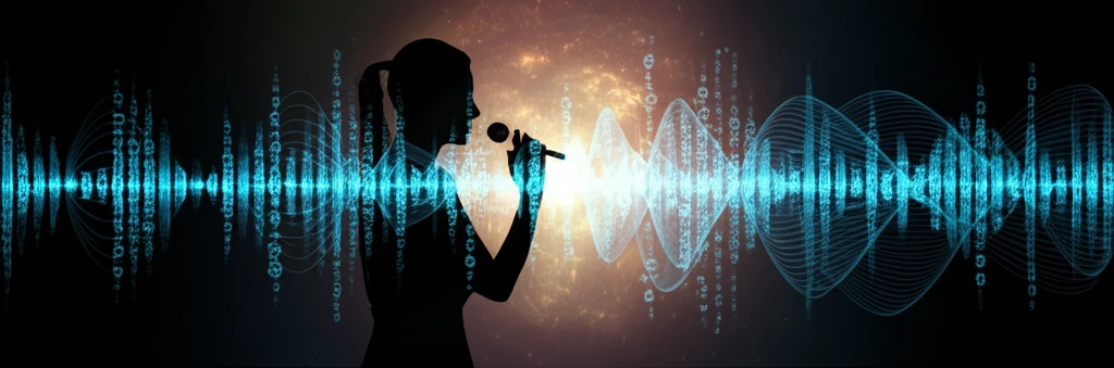 Surreal digital illustration of sound waves transforming into numerical coefficients.