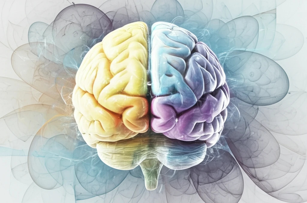 Brain surrounded by swirling patterns transitioning from complexity to simplicity