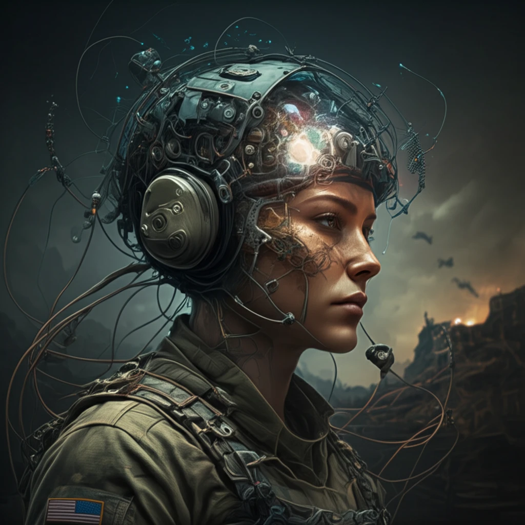 A soldier's mind merging with technology.