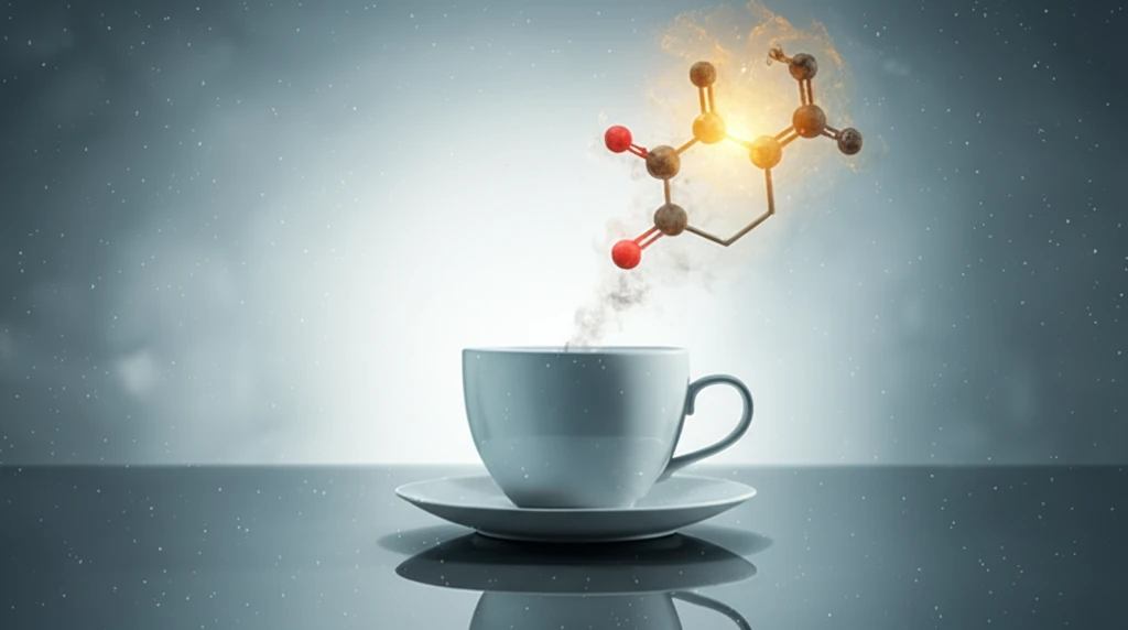 Surreal illustration of chlorothalonil molecule in a teacup.
