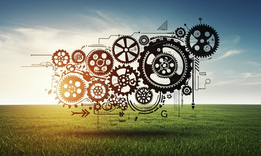 Symbolic image of technology and agriculture merging.