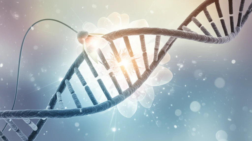 DNA strand intertwined with a flower, symbolizing fertility and genetic potential.