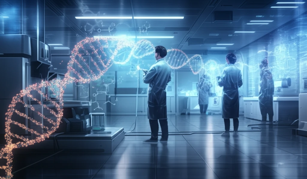 Scientists researching L-asparaginase enzymes in a lab setting, symbolizing leukemia treatment advancements.