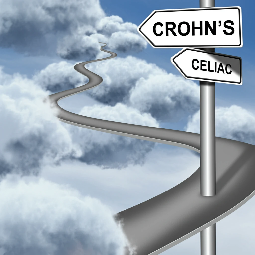 Confusing intestinal path with Crohn's and Celiac signposts obscured by a yeast cloud.