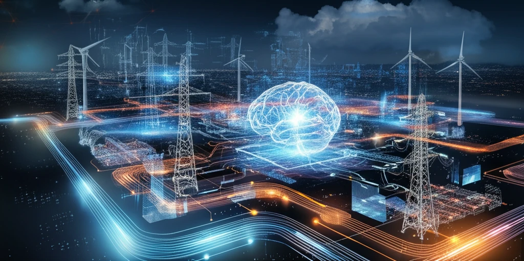 Futuristic smart grid with AI-controlled energy flow