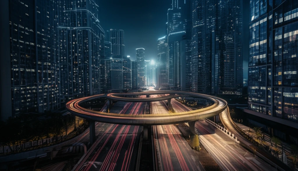 Optimized urban transport network with glowing routes.