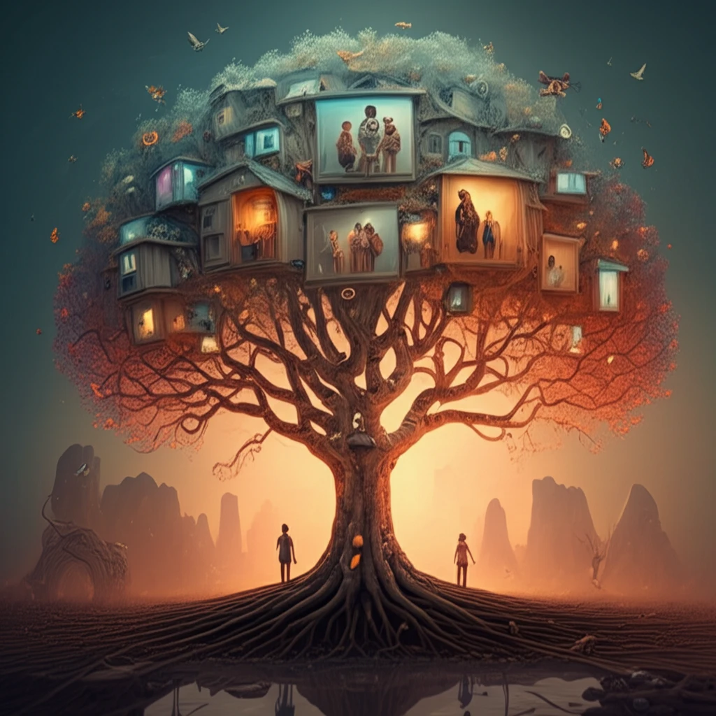 Family business success symbolized by a glowing family tree.