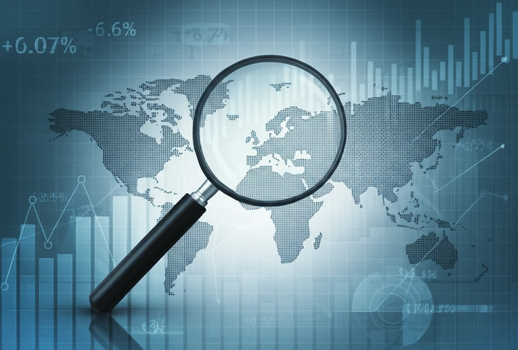 Magnifying Glass Inspecting Global Economy