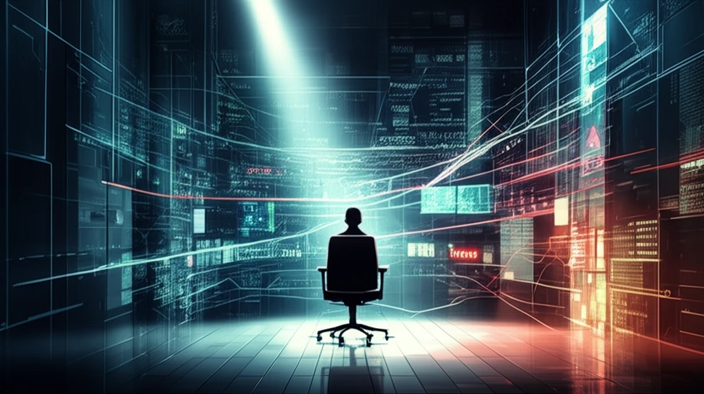 Futuristic control room with interconnected data streams, highlighting an anomaly.