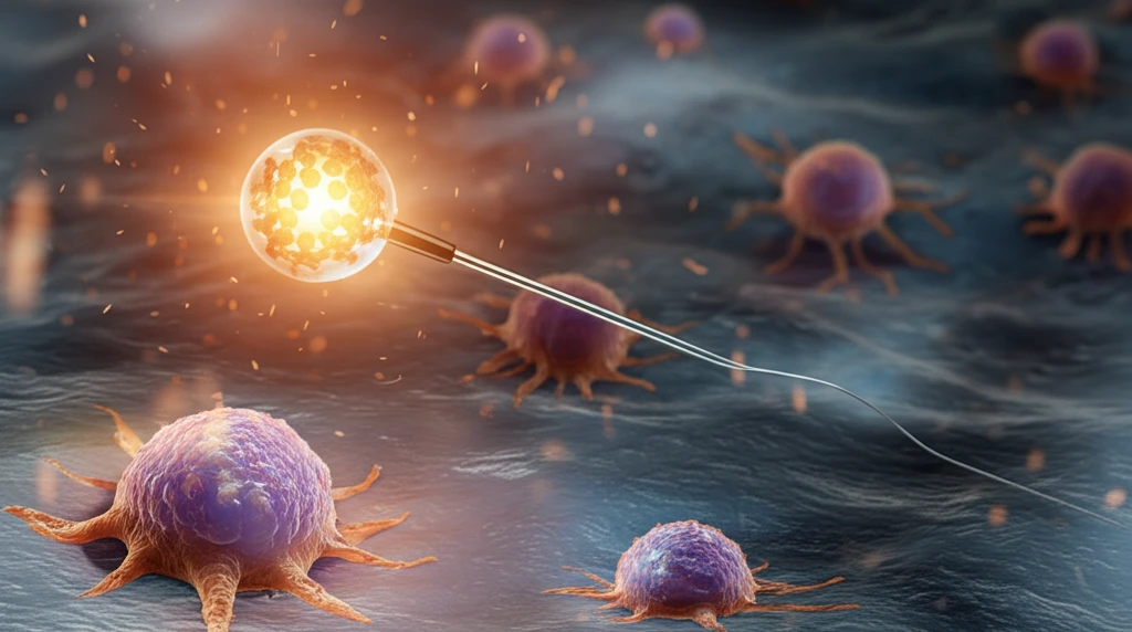 Brachytherapy seed emitting precise radiation.