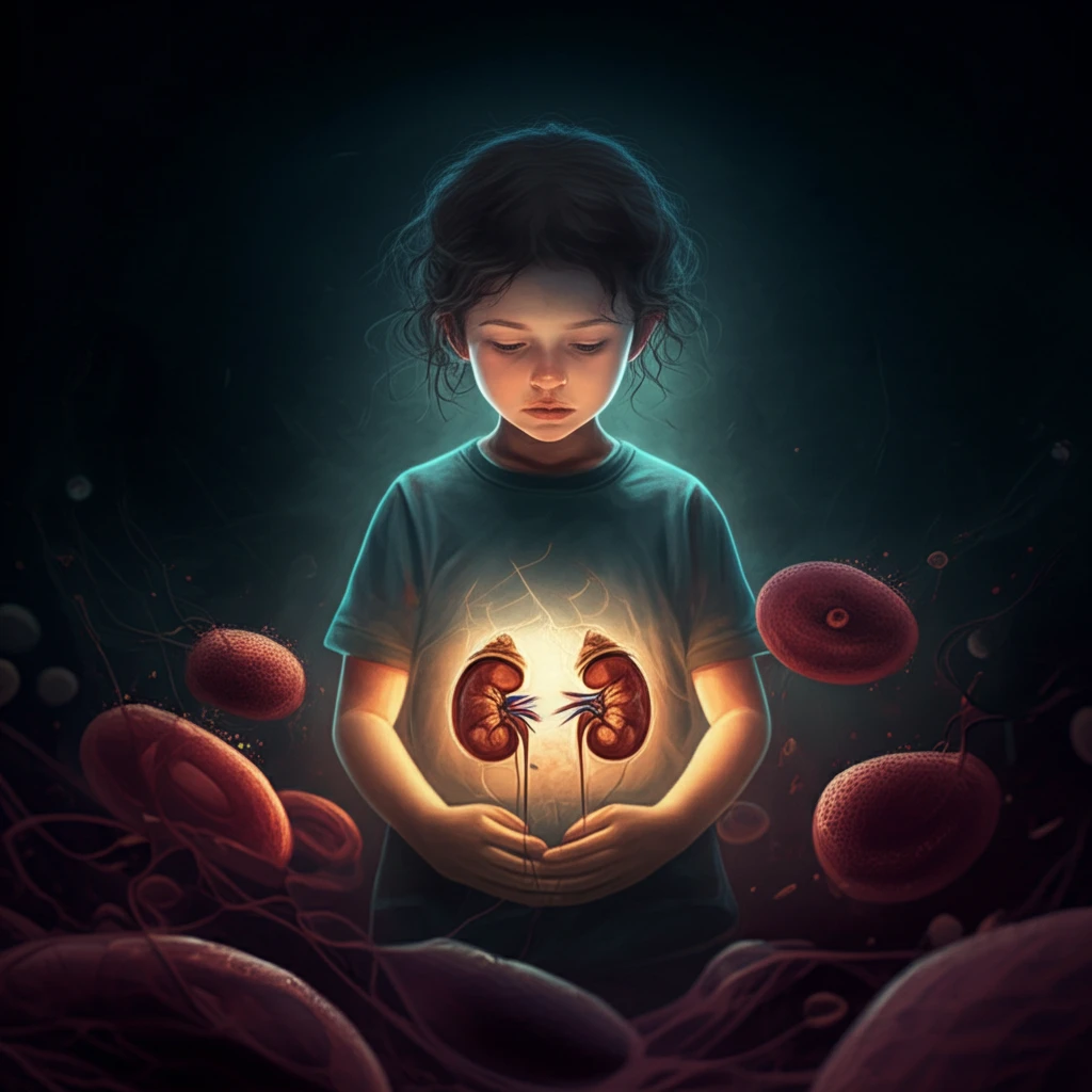 Protective aura around childs kidneys symbolizing kidney health in sickle cell anemia