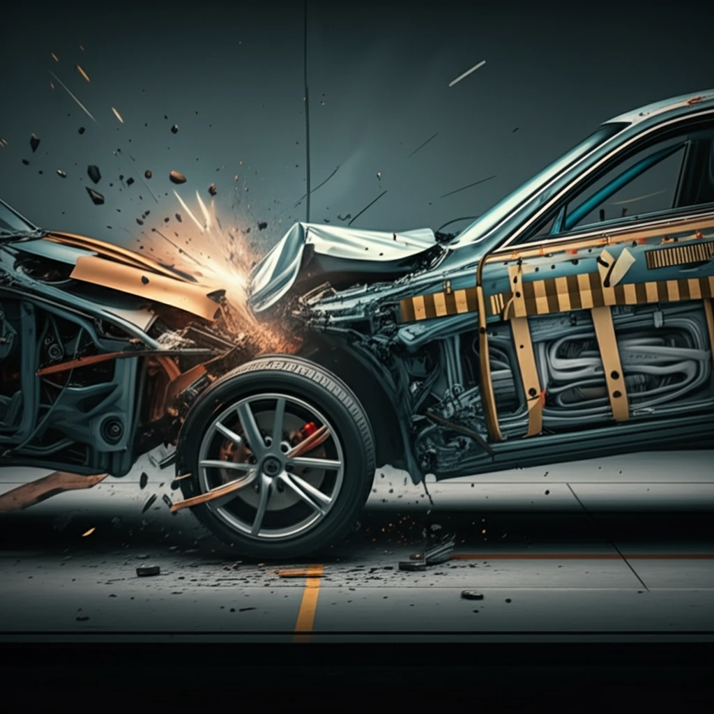 Car crash test highlighting CFRP and aluminum energy absorption.