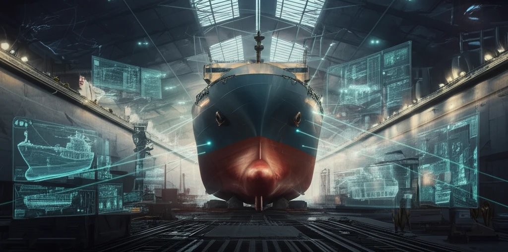 Futuristic cargo ship retrofitting with laser scanning and CAD simulations.