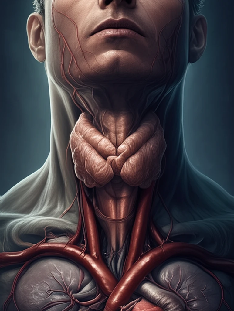 Illustration of a retrosternal goiter compressing the superior vena cava.