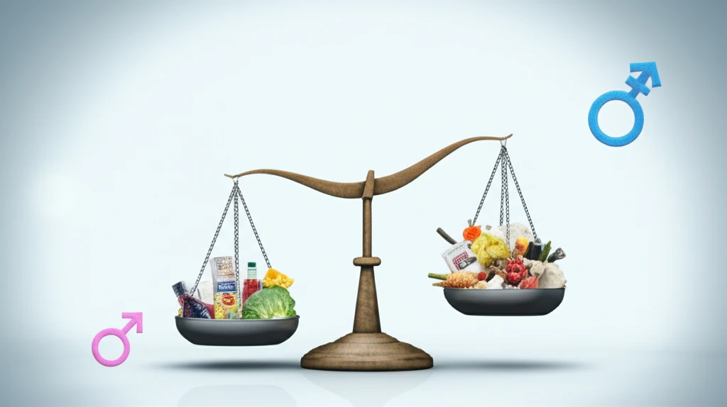 Scales of justice balancing fair trade products with generic products, symbolizing ethical consumer choices.