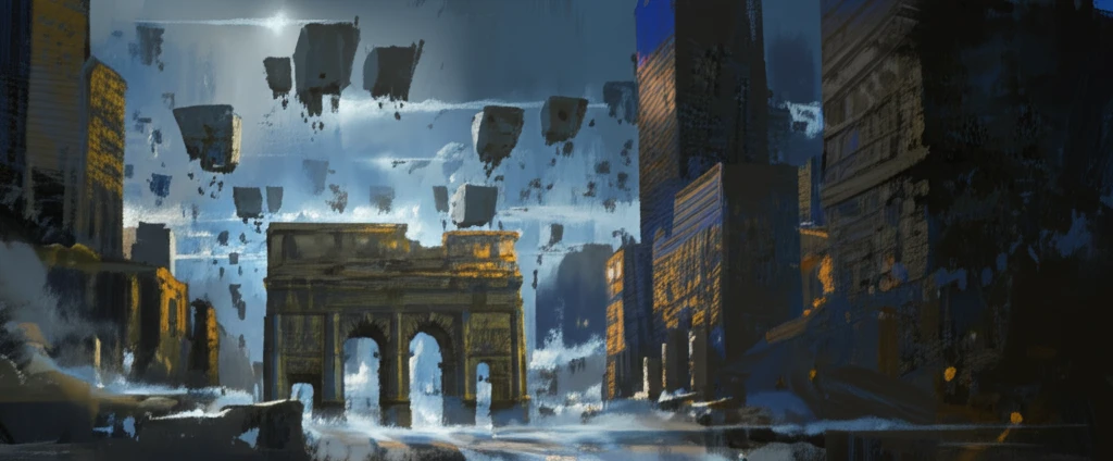 Futuristic cityscape blending ancient and modern architectural styles