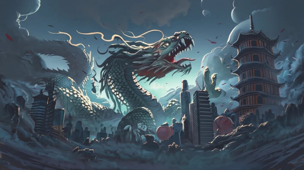Surreal illustration of Chinese dragon intertwined with stock chart, representing China's economy.