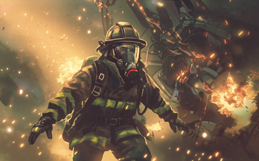 Firefighter struggling with mobility due to oversized gear.